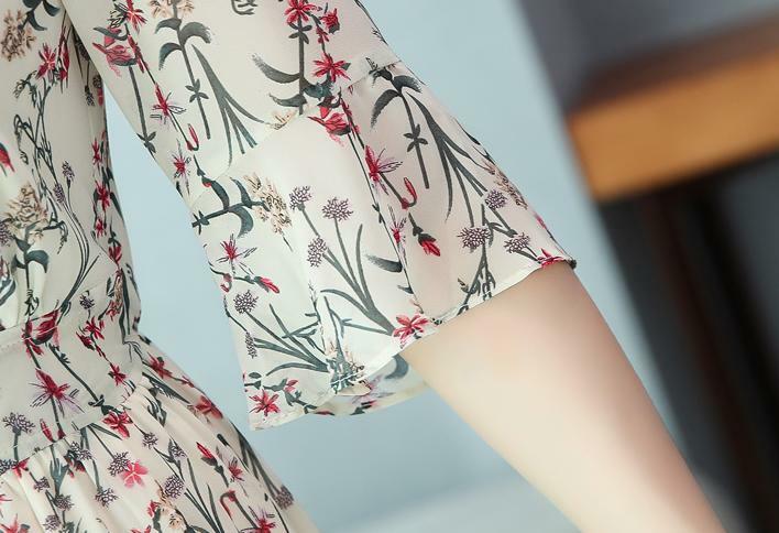 Women’s Floral Print V-Neck 3/4 Sleeve Beach Chiffon Long Maxi Dress Slim New
