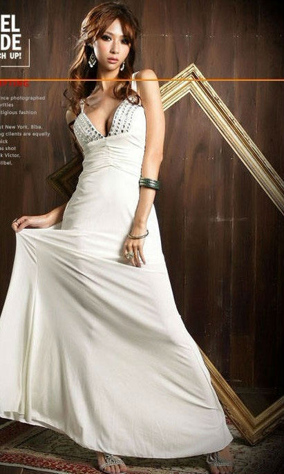 Deep VNeck Formal Maxi Dress Rhinestones Ball Gown Evening Cocktail Prom Dress