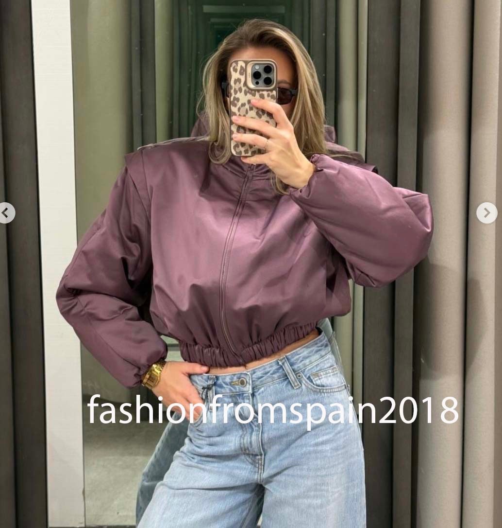 ZARA NEW WOMAN PUFFER JACKET WITH MARKED SHOULDERS LILAC XS-XL 2004/562/629