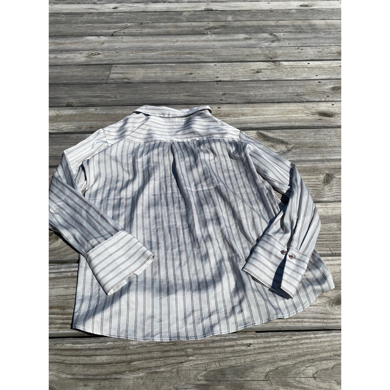 Cupcakes & Cashmere Women’s Button Down Shirt in Brown & White Stripes – Size M