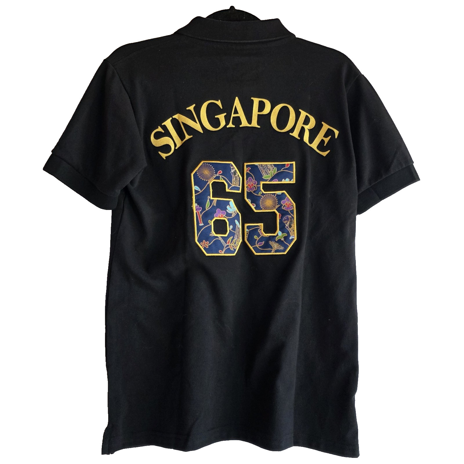 Guardian Angel Polo Men M Singapore 65 Lion City Embroidered Gold Print Black