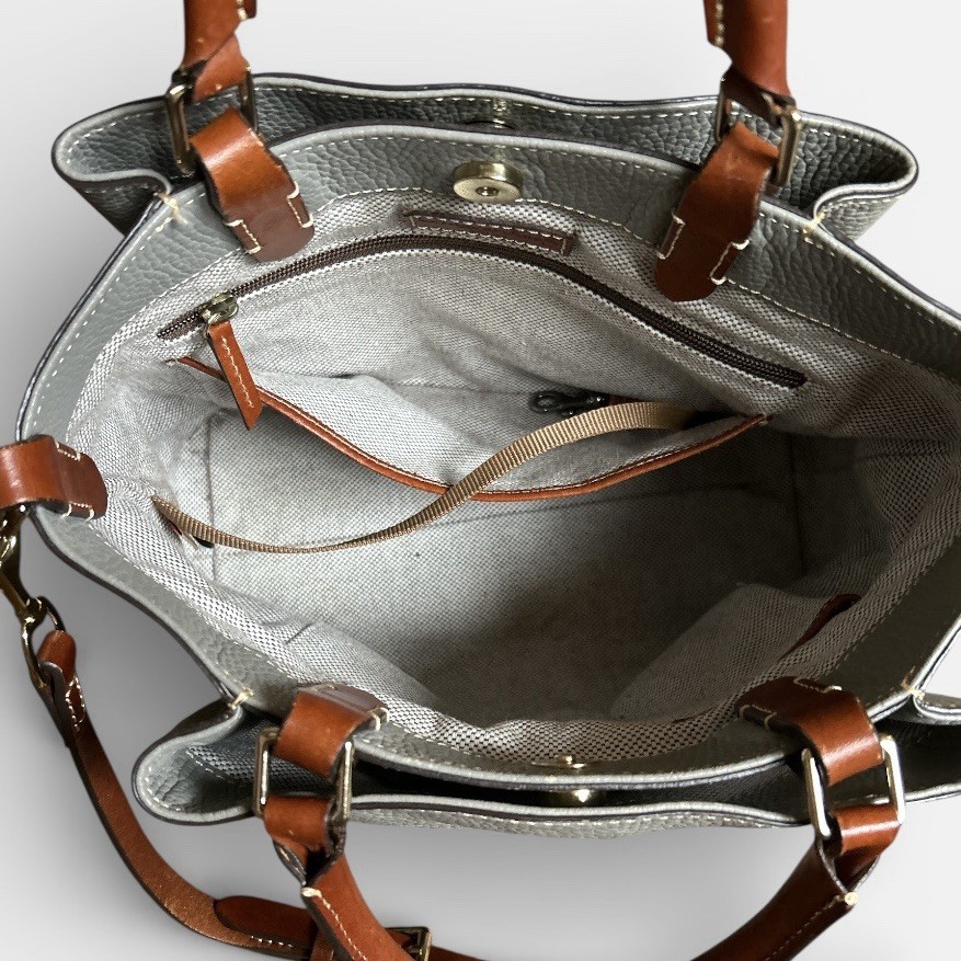 Dooney & Bourke Brenna Gray & Brown Pebble All Weather Leather Satchel Bag