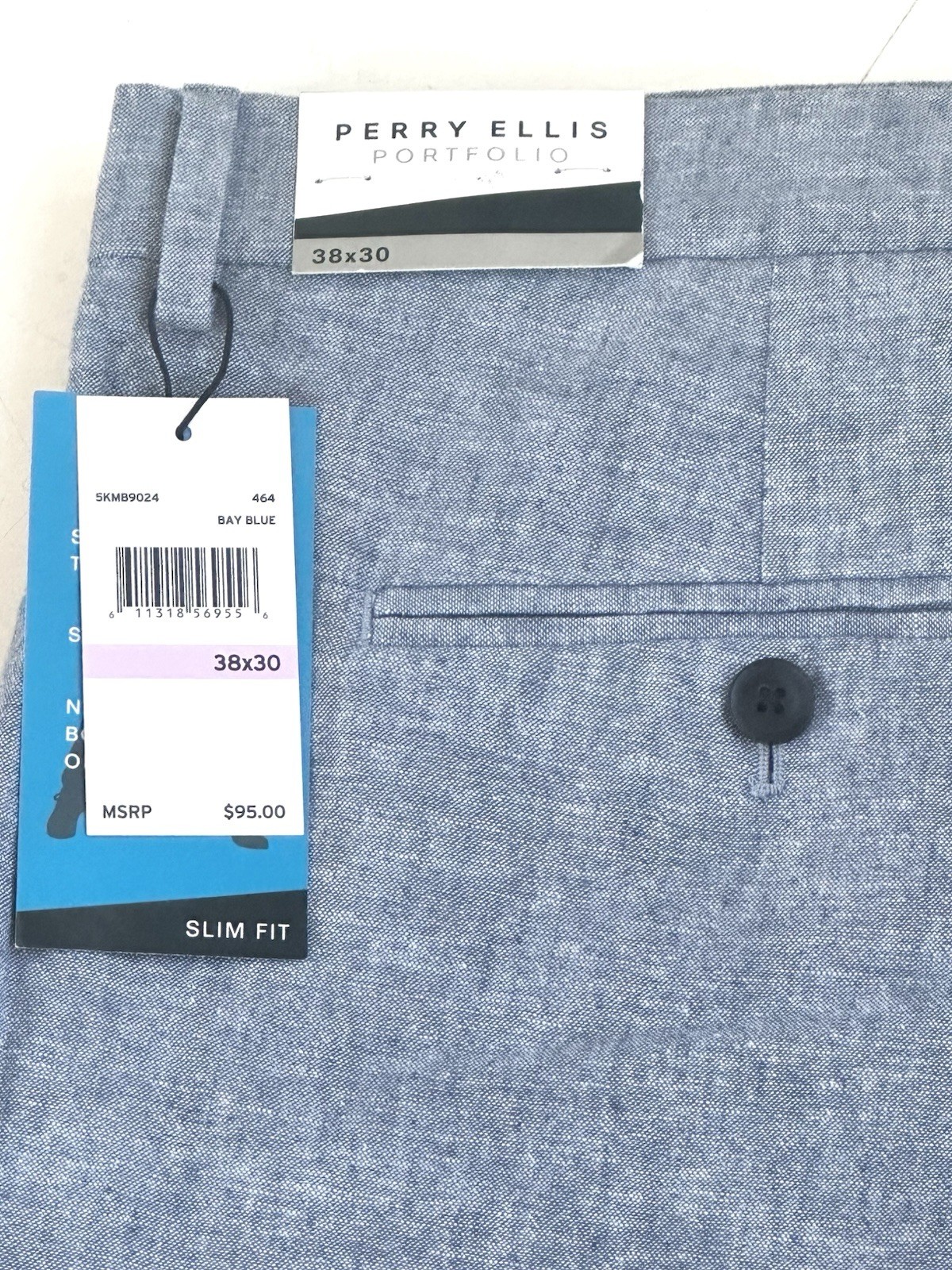 Perry Ellis Portfolio Linen Pants Slim Fit Bay Blue Size 38 x 30 Retail $95