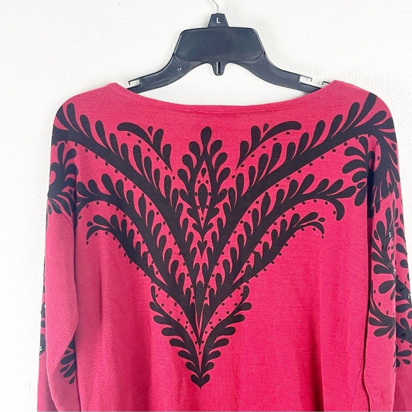 BOB MACKIE Red Black Embroidered Sequins Long Sleeves Wearable Art Blouse Small