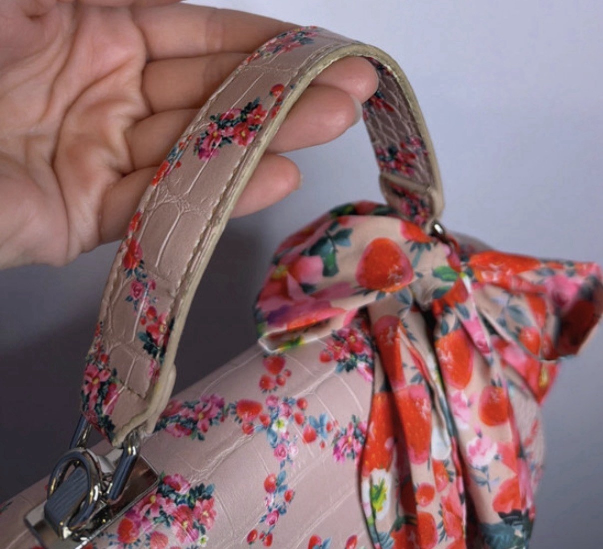 Betsey Johnson Pink Floral Satchel Top Handle Handbag Bow Detachable Strap