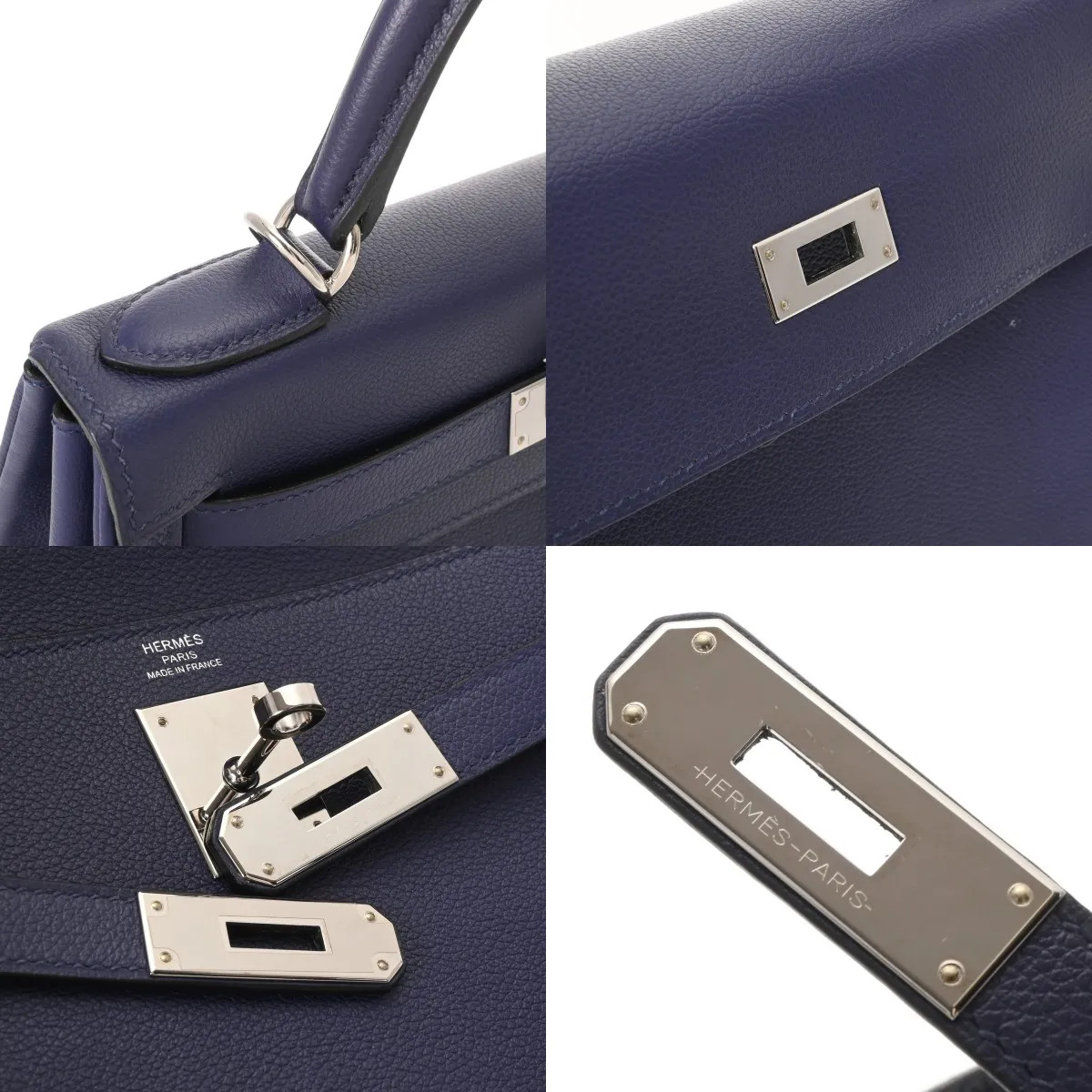 Hermes Kelly 28 Retourne Verso 717615 Handbag Blue #WB237