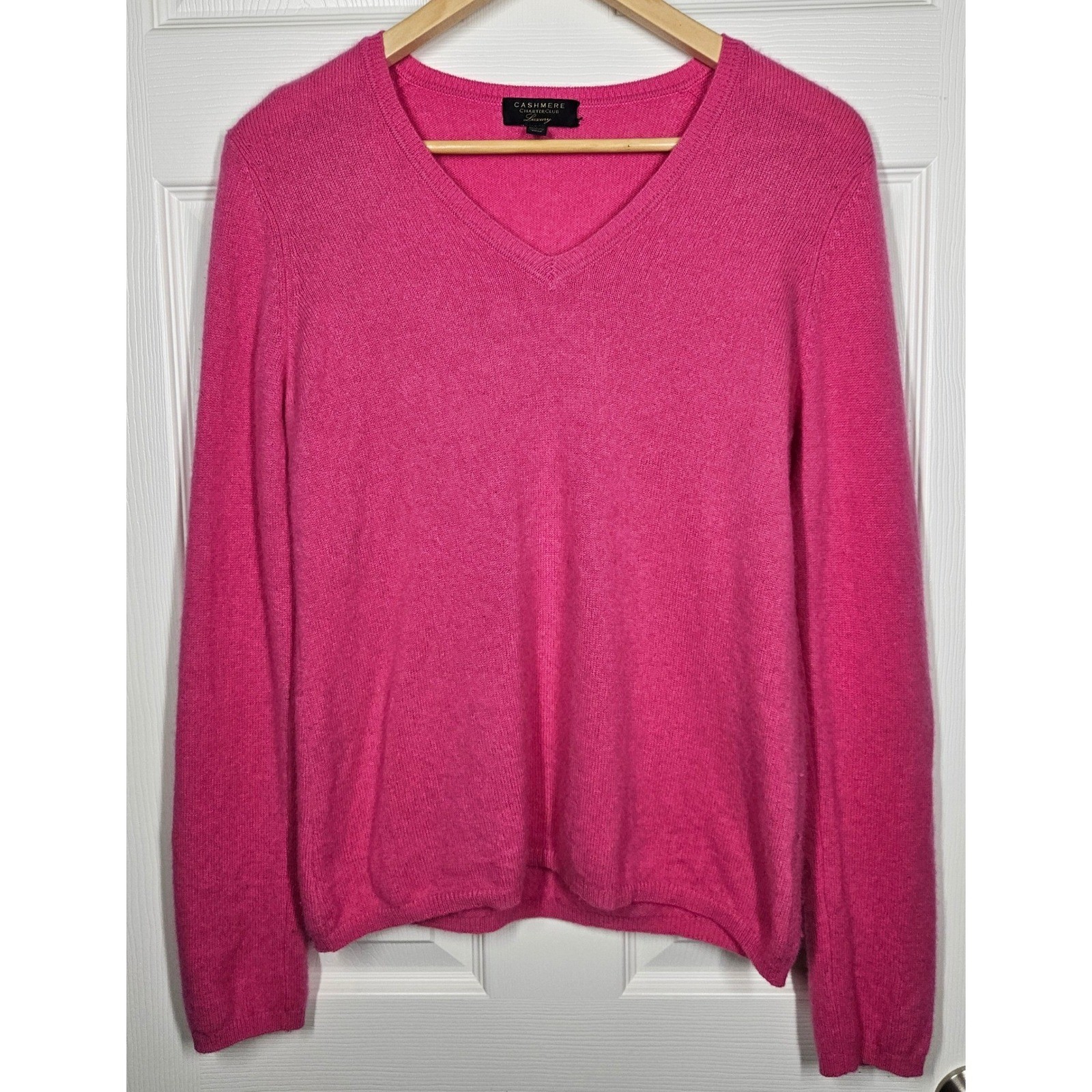 Charter Club Luxury 100% Cashmere Sweater Womens Large Pink V-Neck Soft Cozy