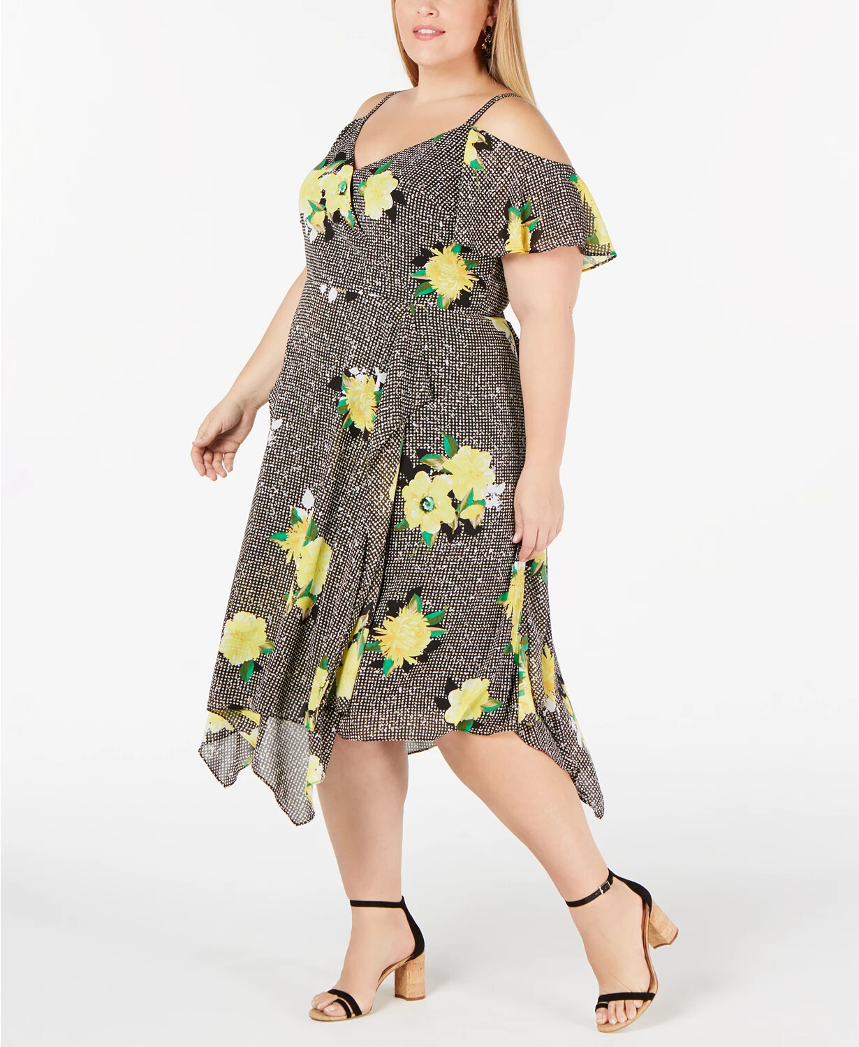 INC International Concepts Women’s Plus Size Cold Shoulder Dress Gingham Bouquet