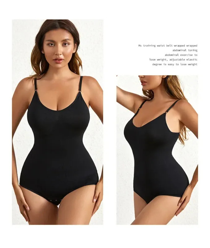 1 Piece Solid Seamless Brief Shaping Shapewear Bodysuit, Tummy Control Butt