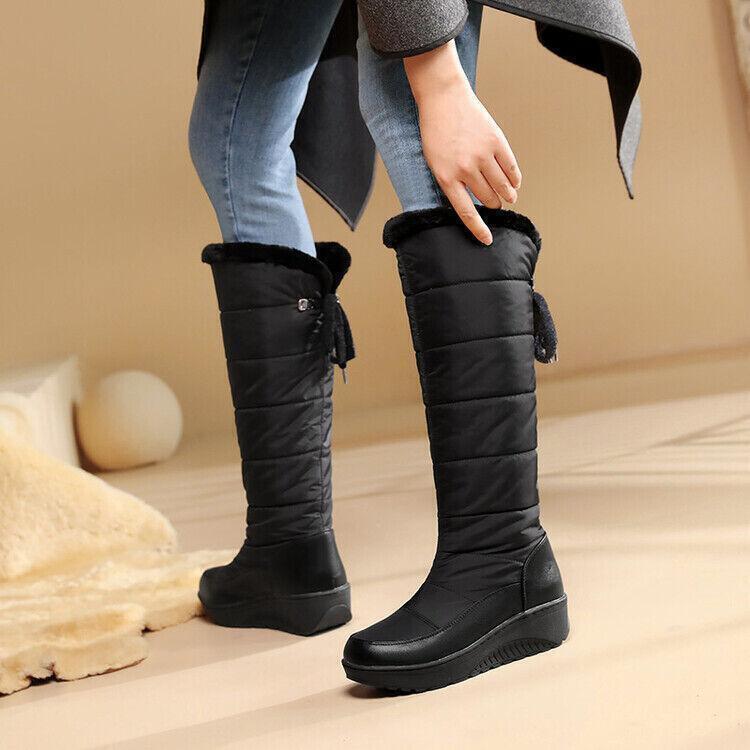 Womens Warm Lined Pull On Knee High Boots Snow Boots Casual Outdoor Winter Shoes