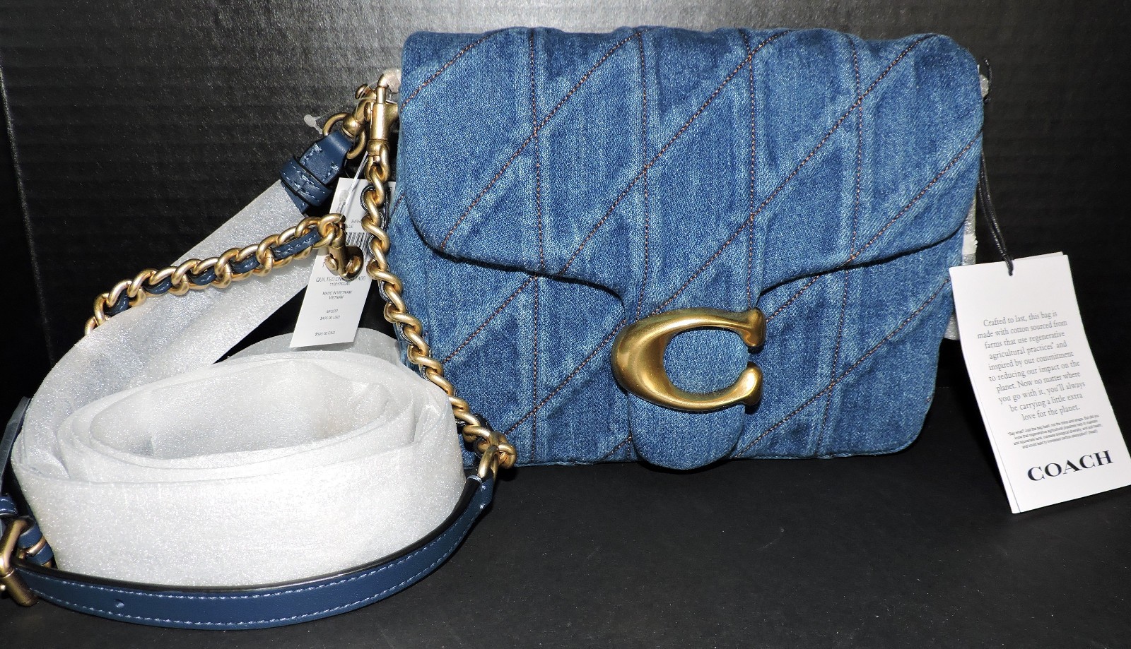 Coach Times Square Tabby Quilted Denim Deep Blue Shoulder Crossbody Bag NWT