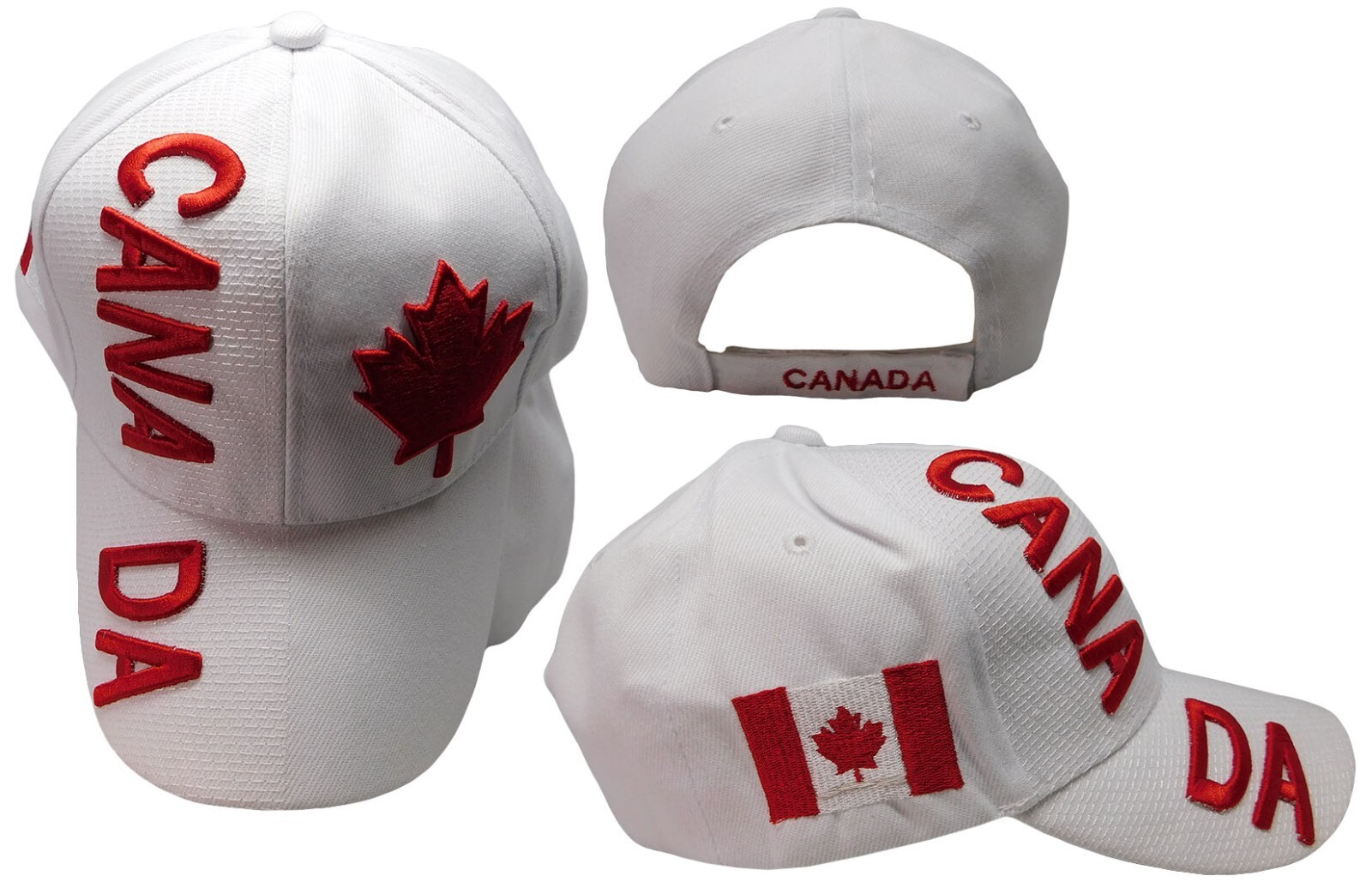 Canada Canadian Maple Leaf Country Letters Flag White Hat Cap 3D embroidered