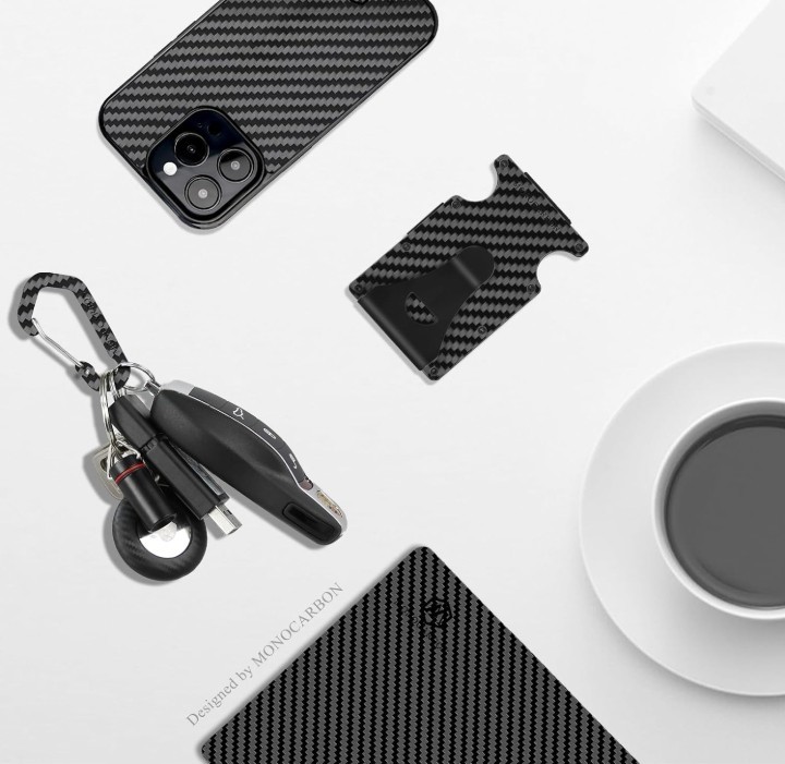 MONOCARBON Carbon Fiber RFID Wallet Slim Front Pocket Money Clip for Men