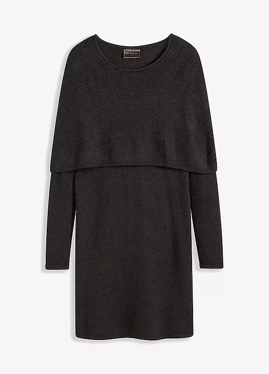 Long Sleeve Knitted Dress with Turn-Down Collar – Size 30/32 – LB 1716