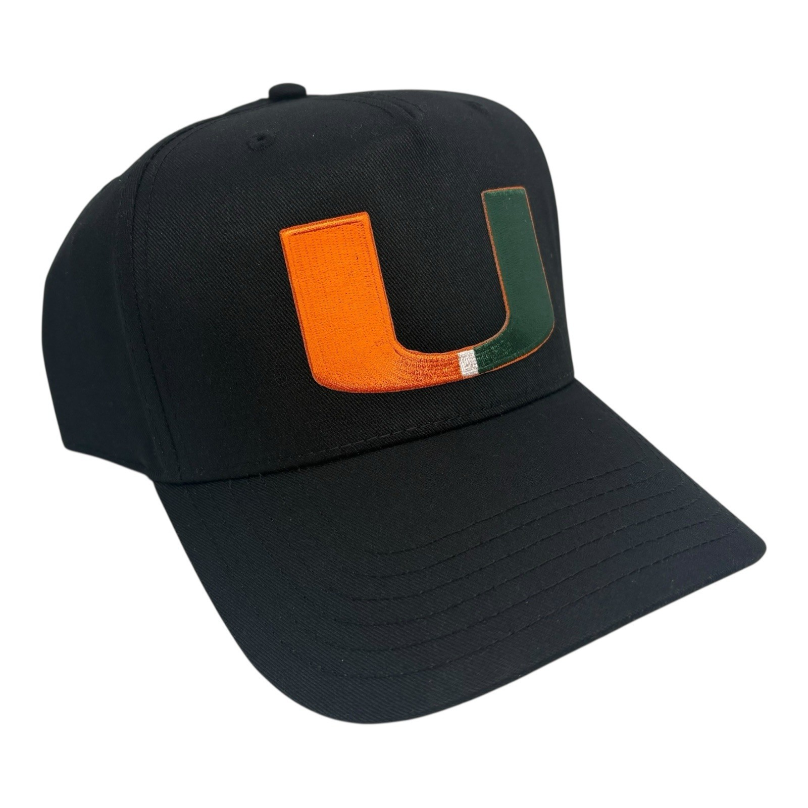 NEW MIAMI HURRICANES UM BLACK A FRAME BASEBALL HAT 5 PANEL HIGH CROWN SNAPBACK