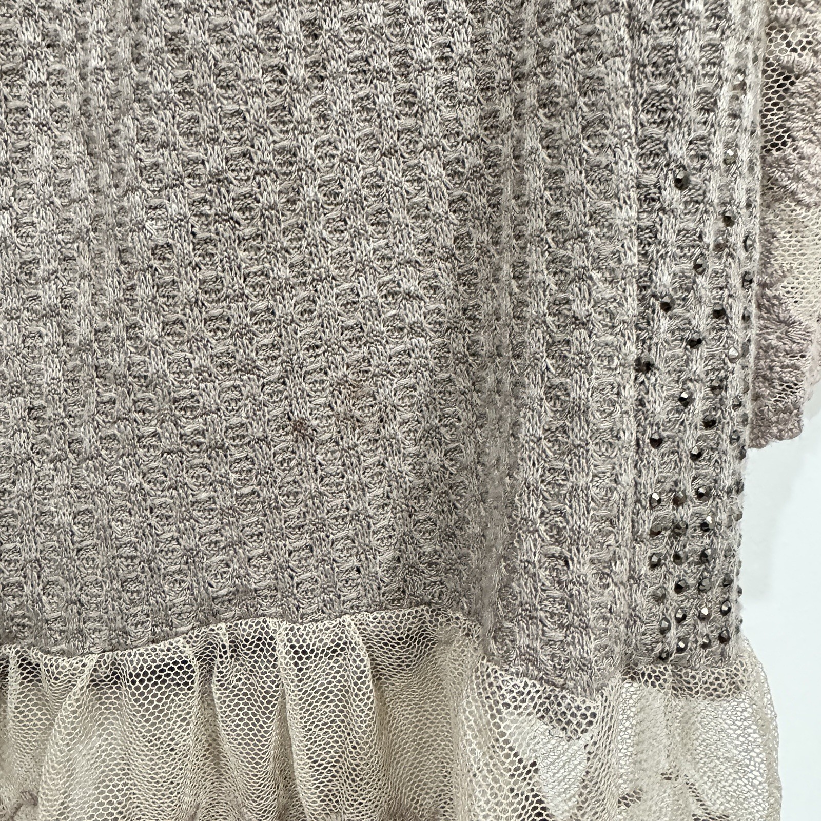 Vocal Beige All Over Lace Sequins Boho Duster Cardigan Jacket Women’s Small Y2K