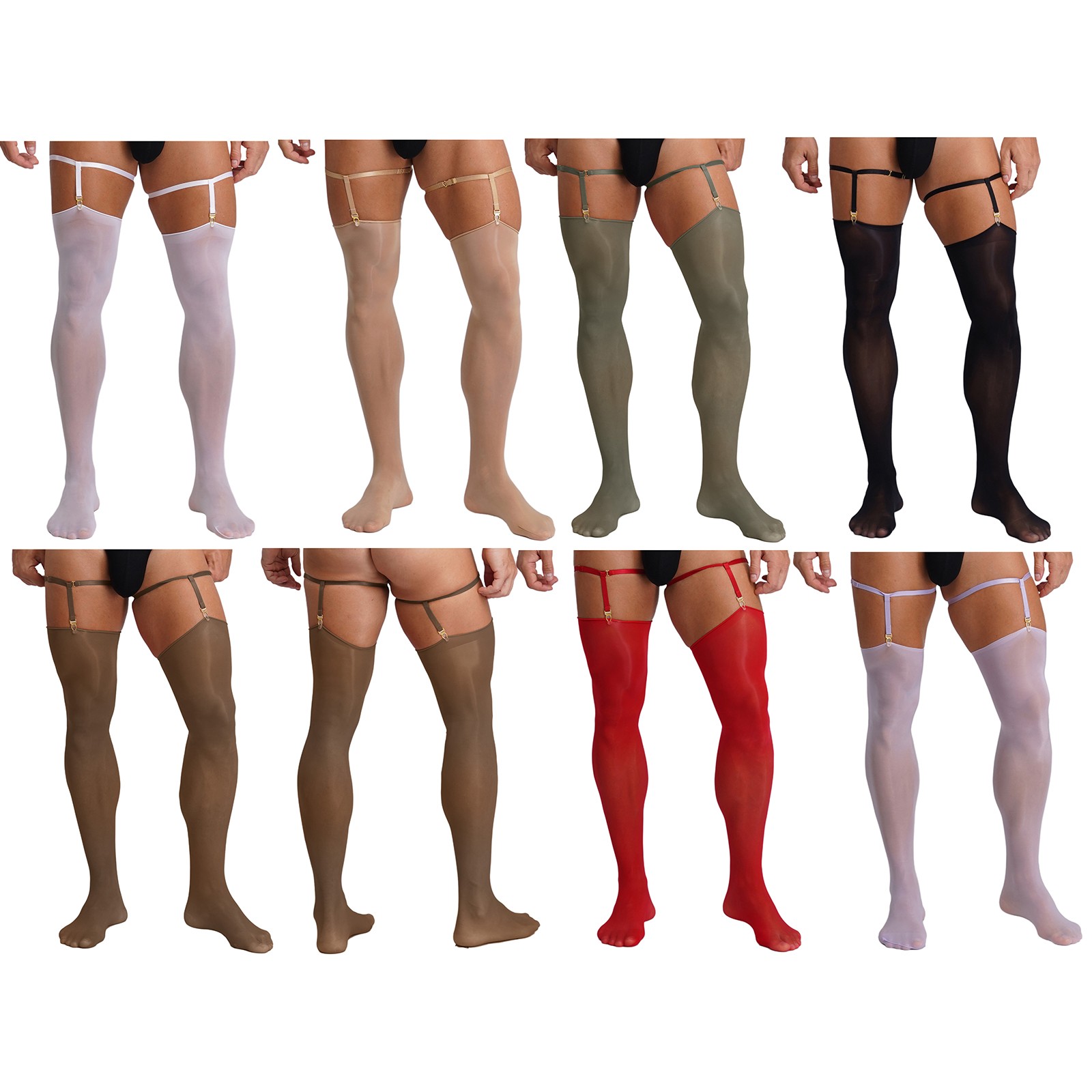 Mens Sexy Sissy Nylon Tights Sheer See Through Stockings Thigh High Suspender
