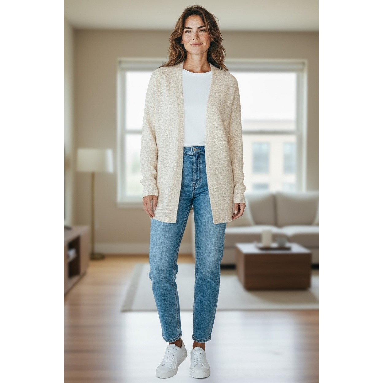 Melrose And Market NWT Open Front Cardigan L Cream Oversized Lagenlook Sweater