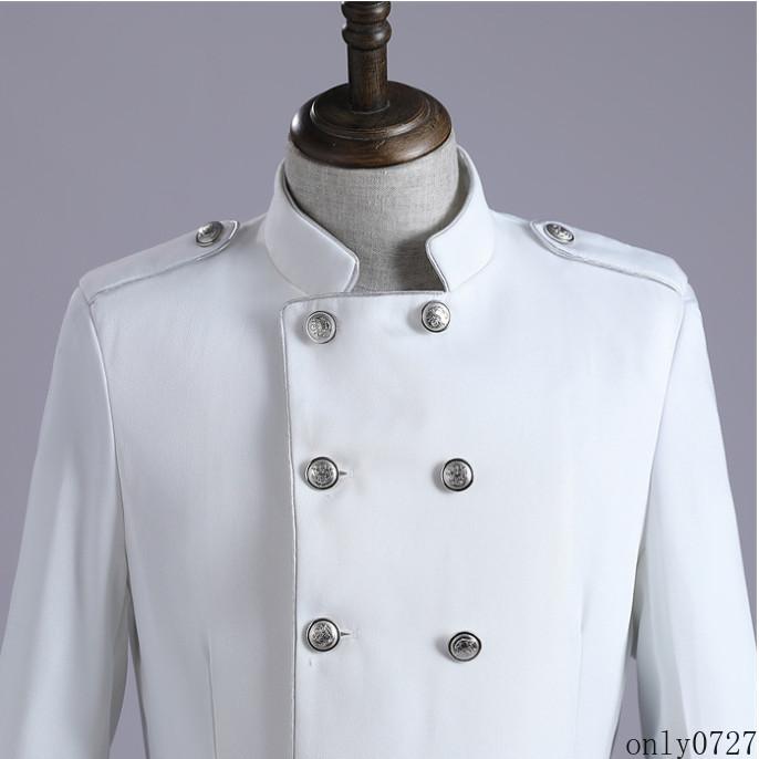 Mens Casual Suit Coat Double-breasted SStand Collar Belt Banquet Dance Costume