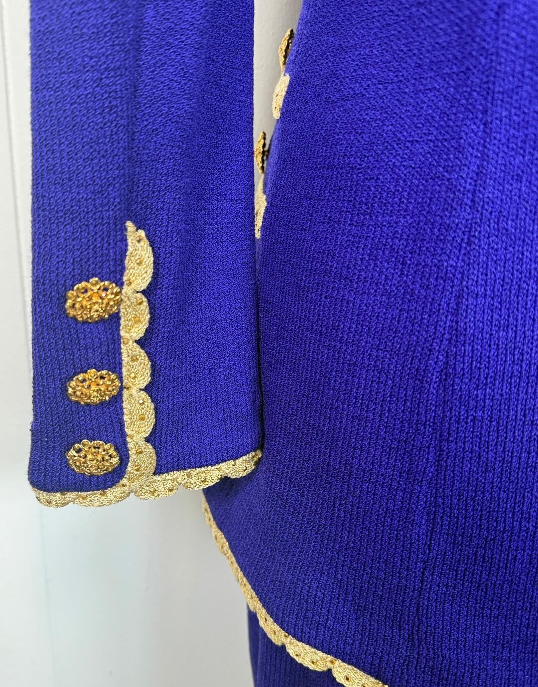 ST.JOHN EVENING 3 PIECE JACKET SKIRT SHELL PURPLE GOLD PAILLETTES SIZE 8 10