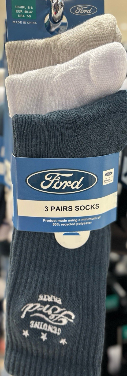 Ford 3Pk Crew Socks UK Sizes 6-12