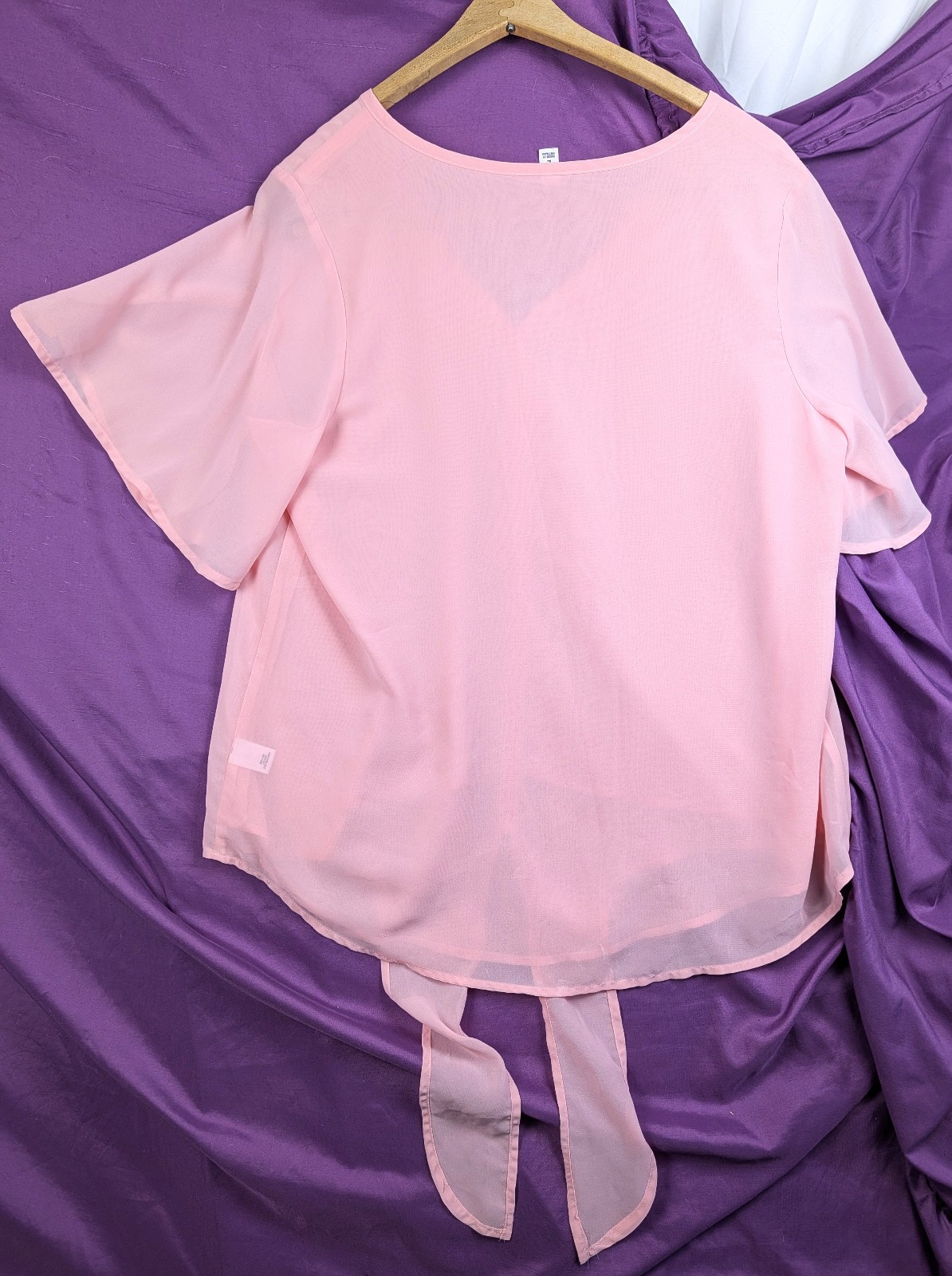ZENANA Tunic Top L Tie Front Mustard Pink Flowy Flutter Sleeve Lagenlook