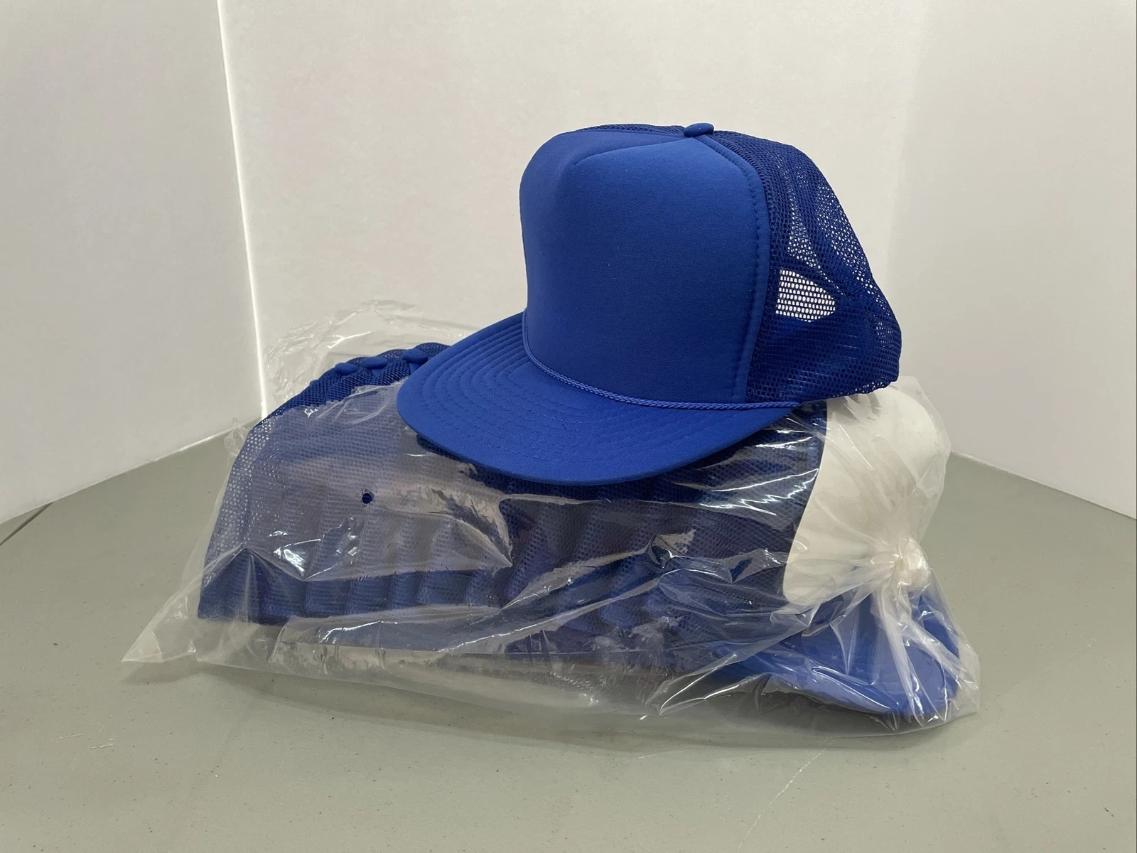 Lot of 24 Vintage Royal Blue Foam Trucker Blank Plain Snapback Hat Cap Rope New!