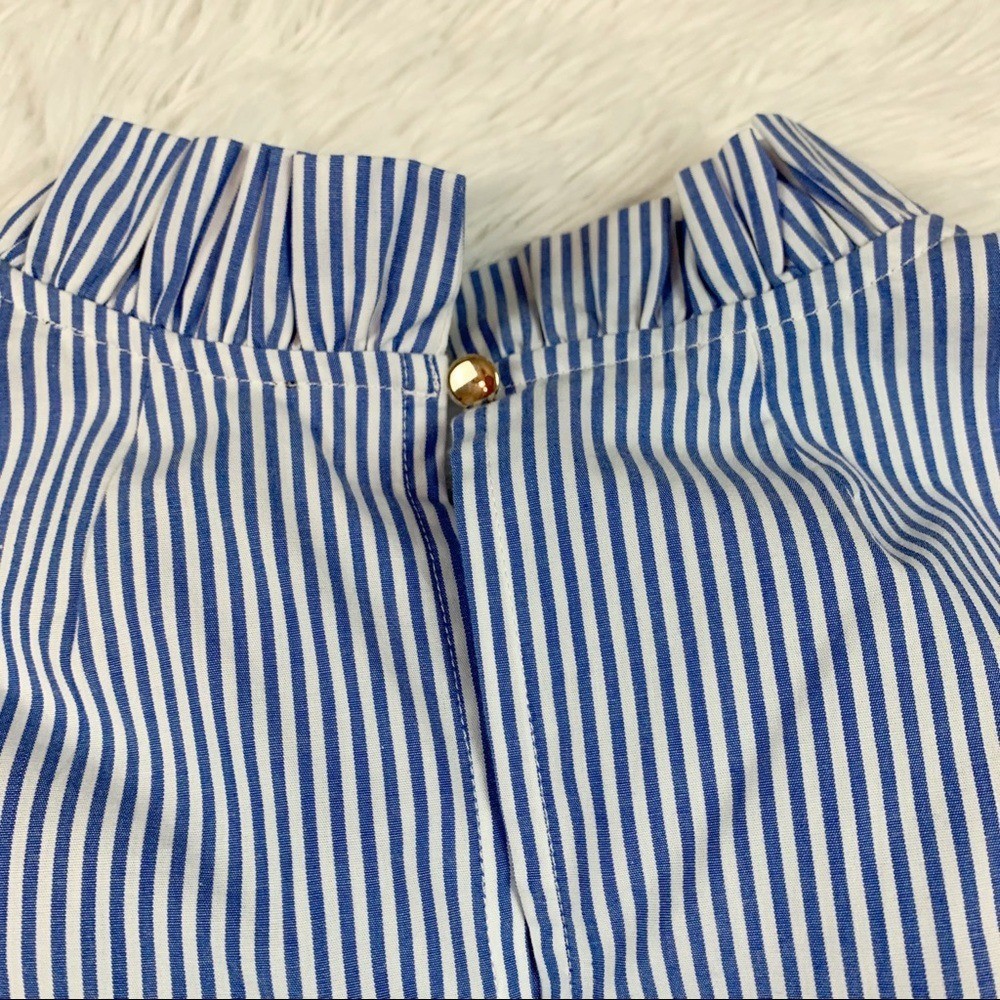 J Crew Long-sleeve ruffleneck top in stripe high neck puff sleeves women XS