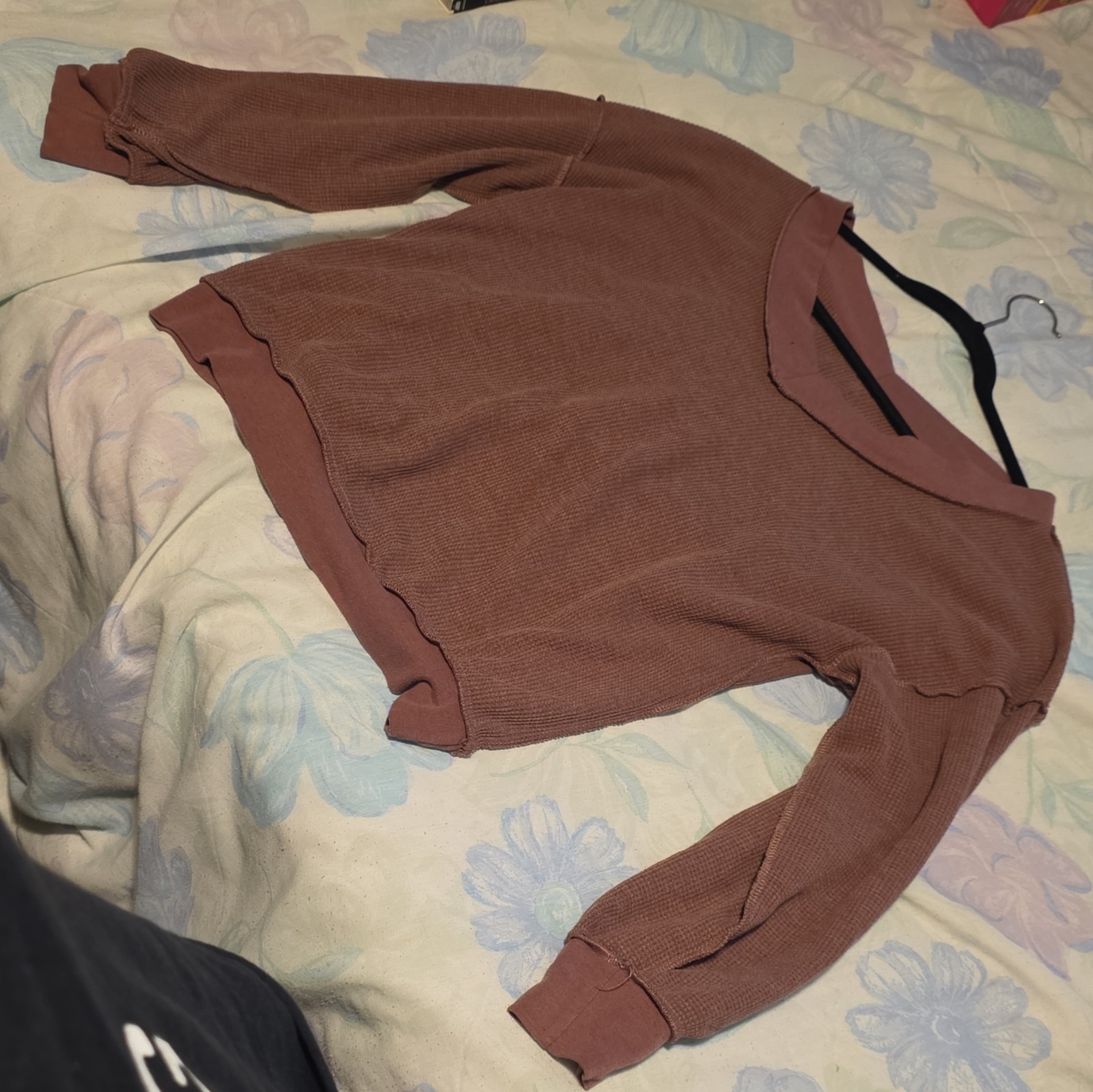 Unknown Factory Women’s Brown Waffle-Knit V-Neck Cotton Pullover Sweater M