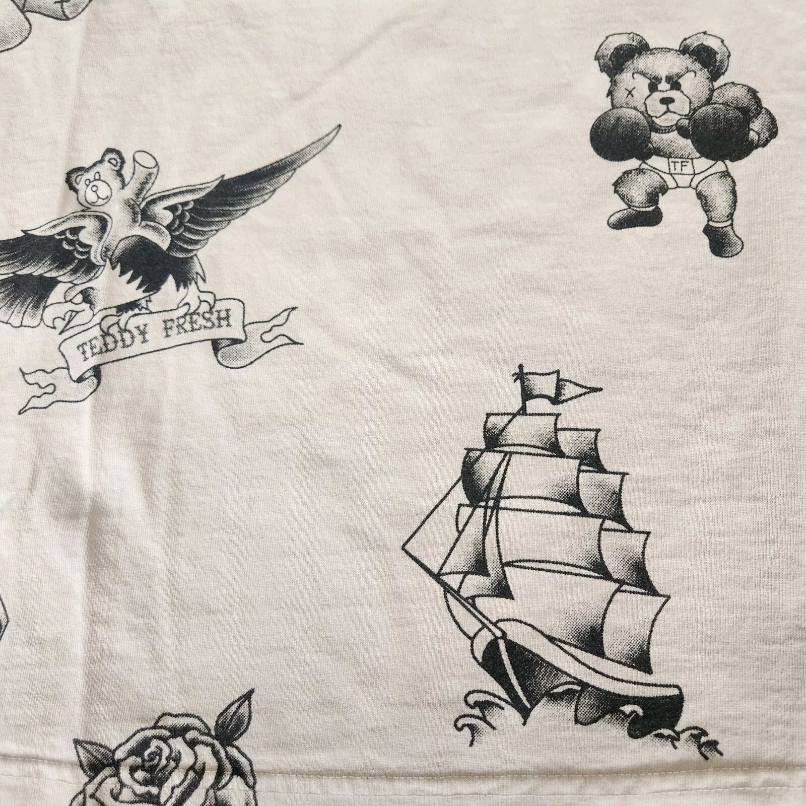 Teddy Fresh Vintage Tattoo Tee T-shirt Size S Women’s Men’s Cream Black Unisex