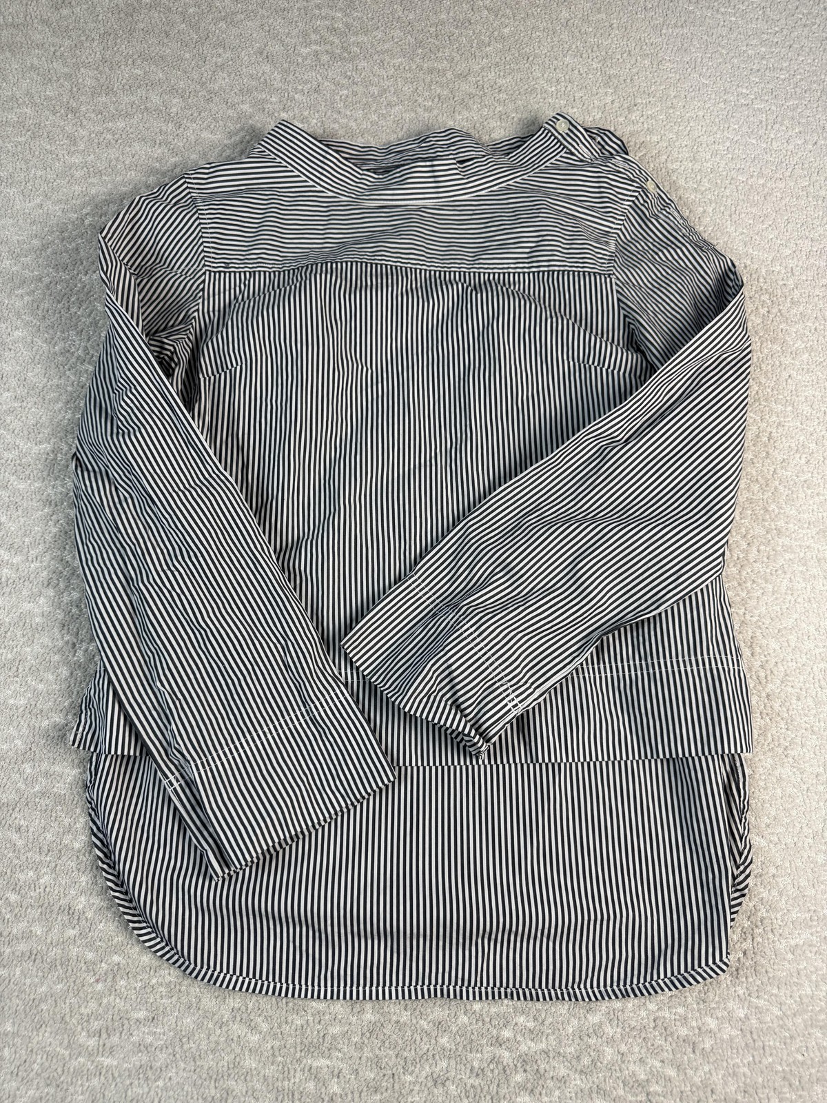 J Crew Shirt Womens 6 Blue White Stripe Long Sleeve High Low Hem Cotton Tunic