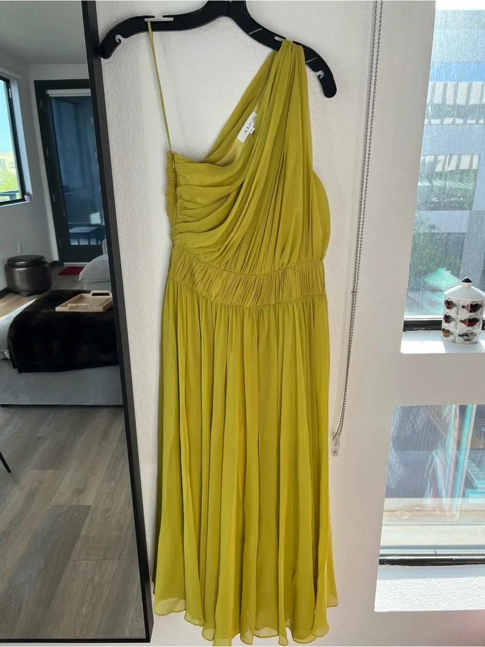 A.L.C. Drew Pleated One-Shoulder Maxi Dress in Cactus Blossom | Size 2 | $895