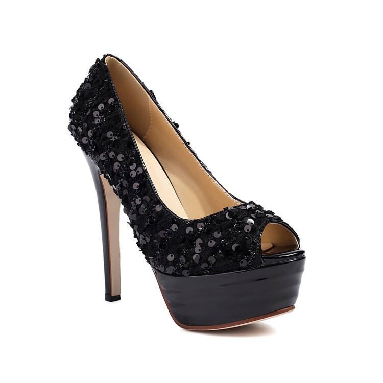 Women’s High Stiletto Heel Sequins Peep Toe Shoes Dress Platform Wedding Sandals