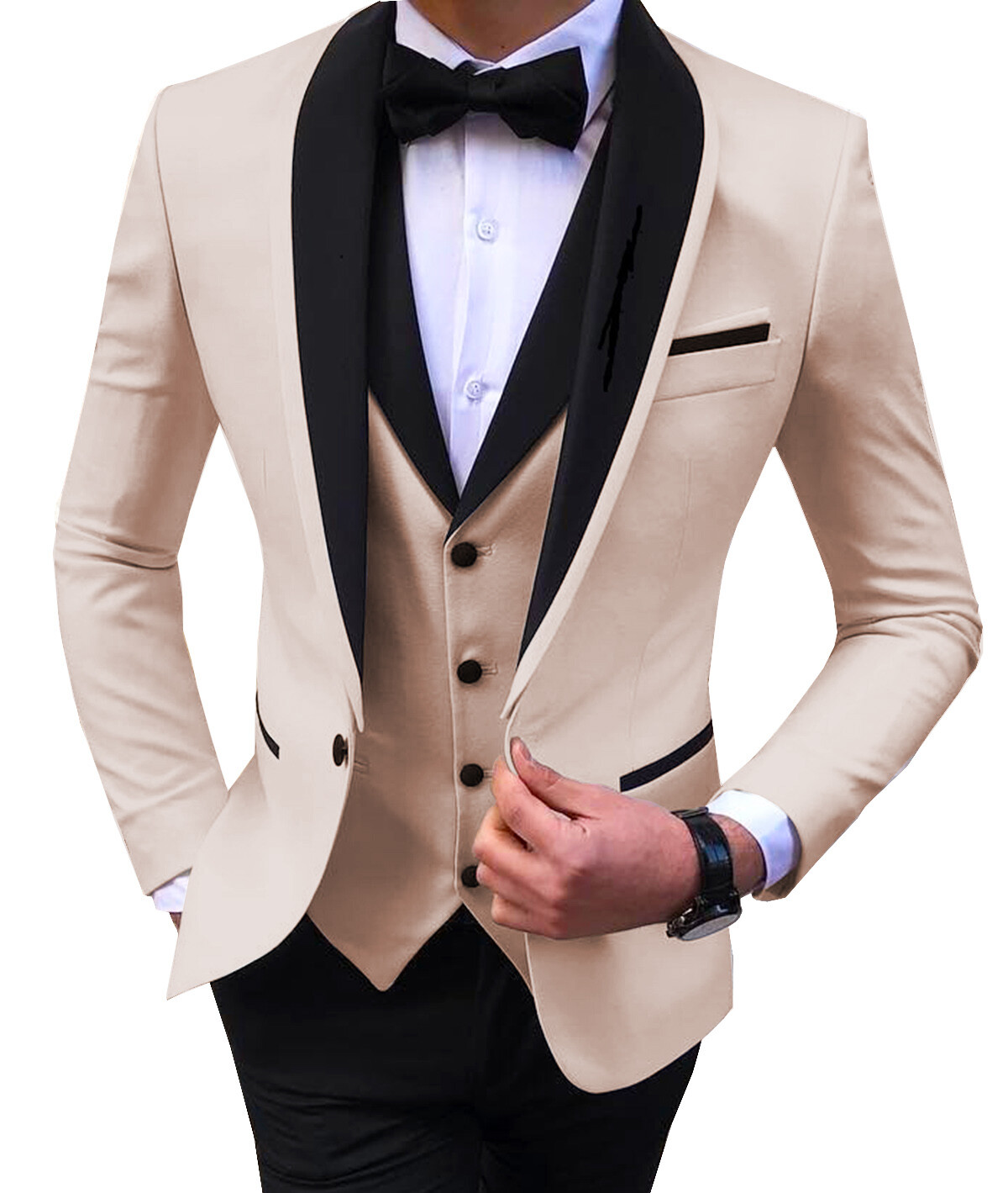 Elegant Men’s 3 Piece Suit with Shawl Lapel for Wedding Business
