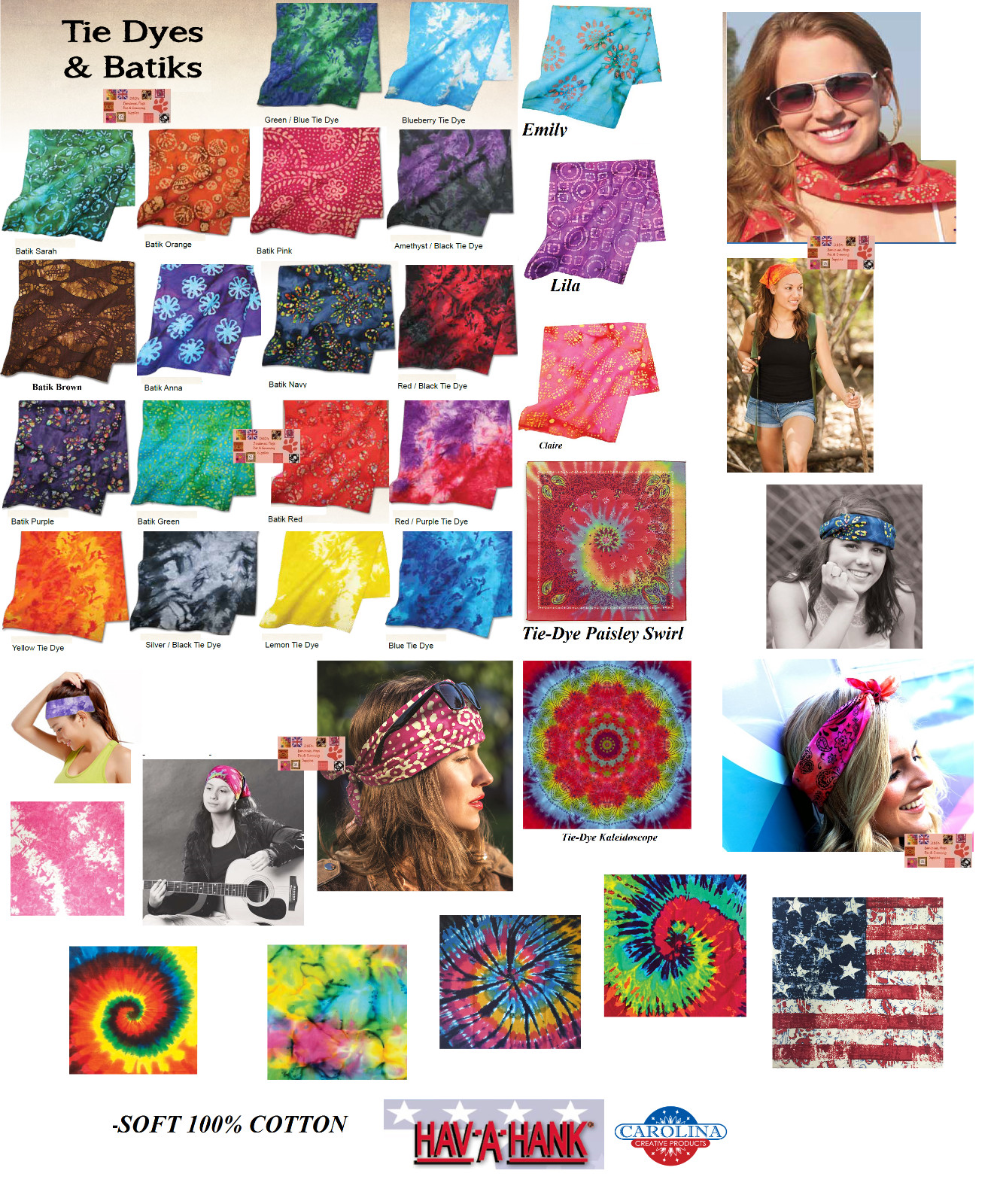 Hav-A-Hank BATIK&TIE DYE BANDANA Bandanna COTTON Head Face Neck Wrap Mask Scarf