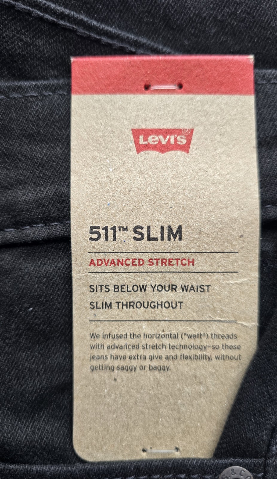 Levi’s Men’s 511 Slim Jeans Stretch Black Denim NEW 36×30