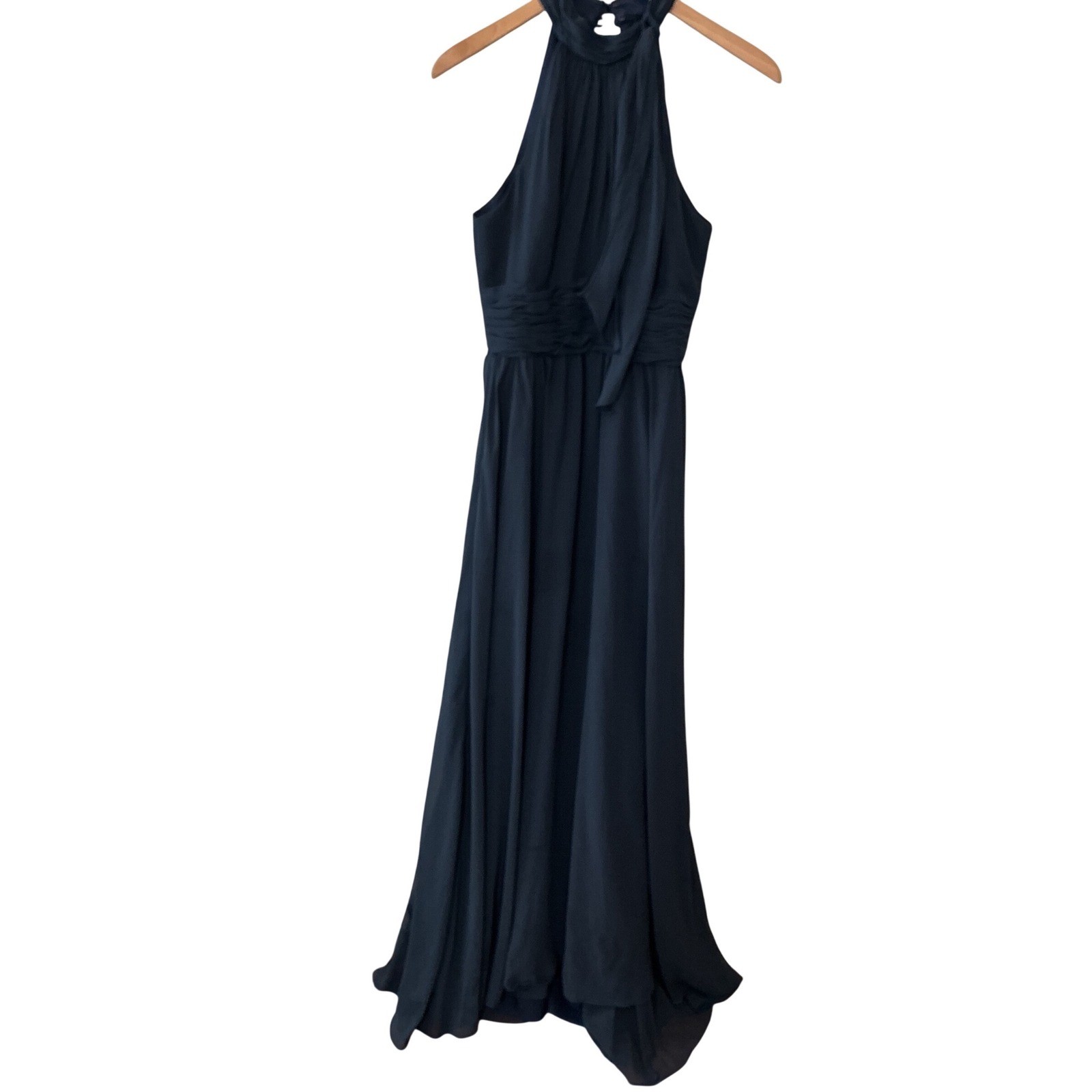 Mori Lee Madeline Gardner Navy Blue Chiffon Halter Neck Evening Gown Dress 8