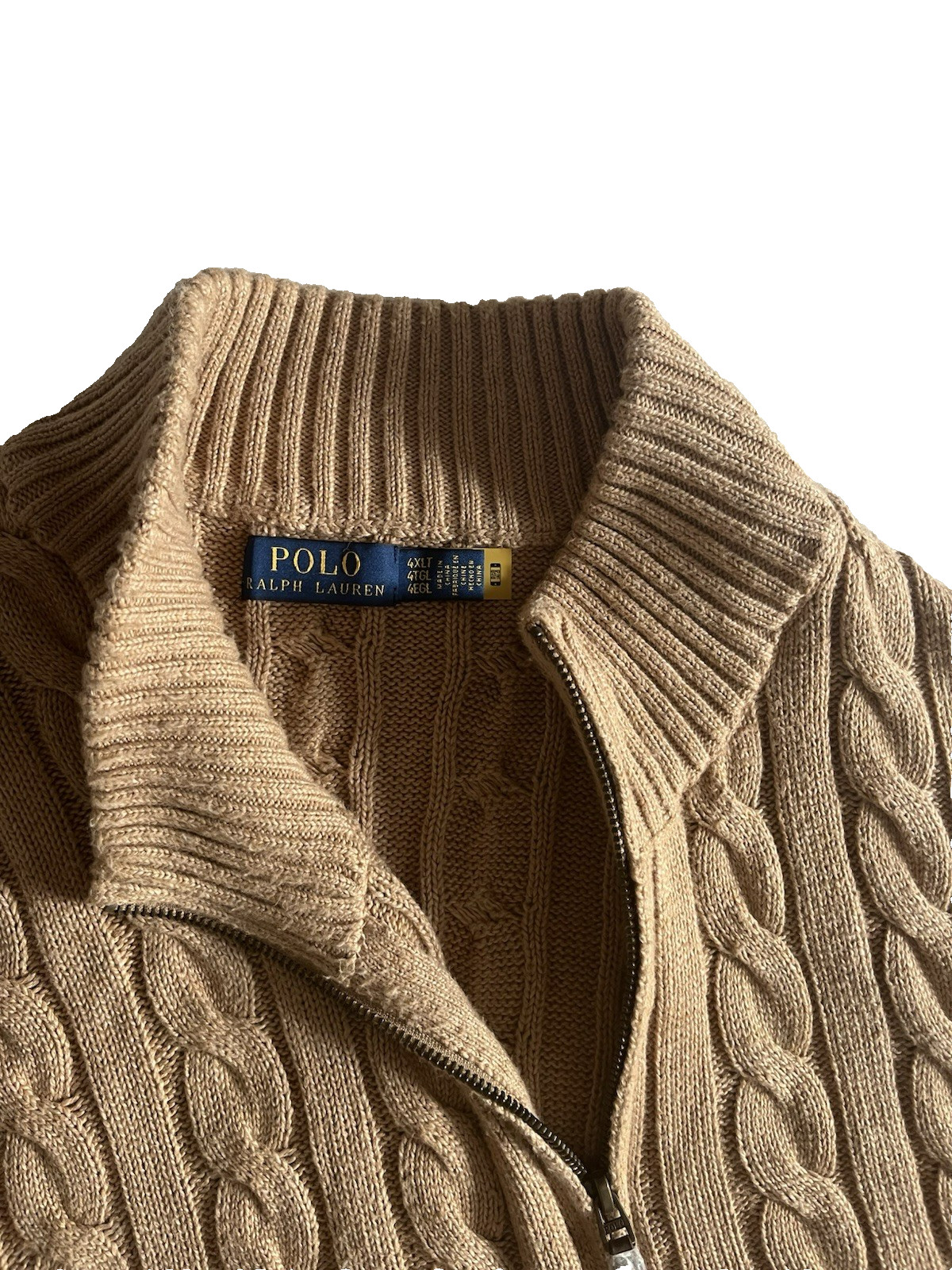 Polo Ralph Lauren Cable Knit Sweater Mens 3XLT Tall Biege 1/4 Quarter Zip Preppy