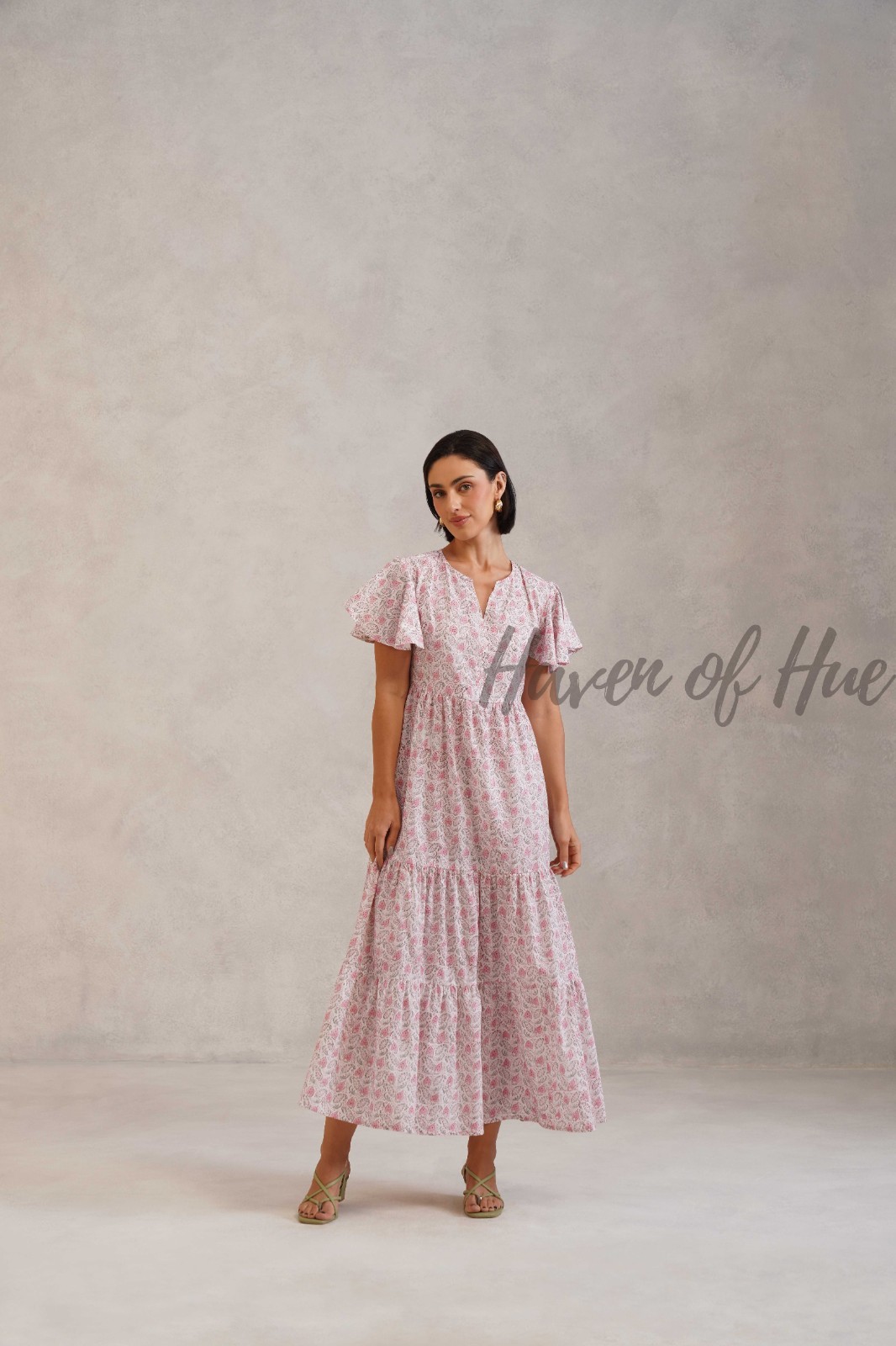 Designer Cotton Hand Block Print Midi Dress, Summer Dress, Hand Block Dress