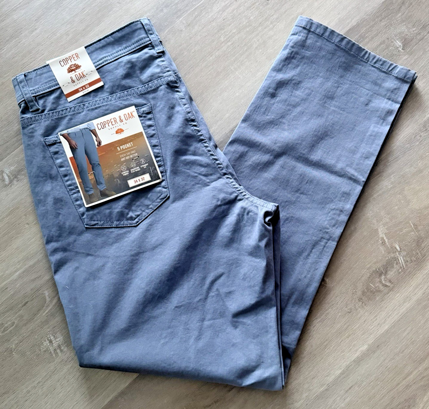 Copper & Oak NWT Men’s 34×32 Pants 5 Pocket Every Day Pant River Blue K5S817 NWT