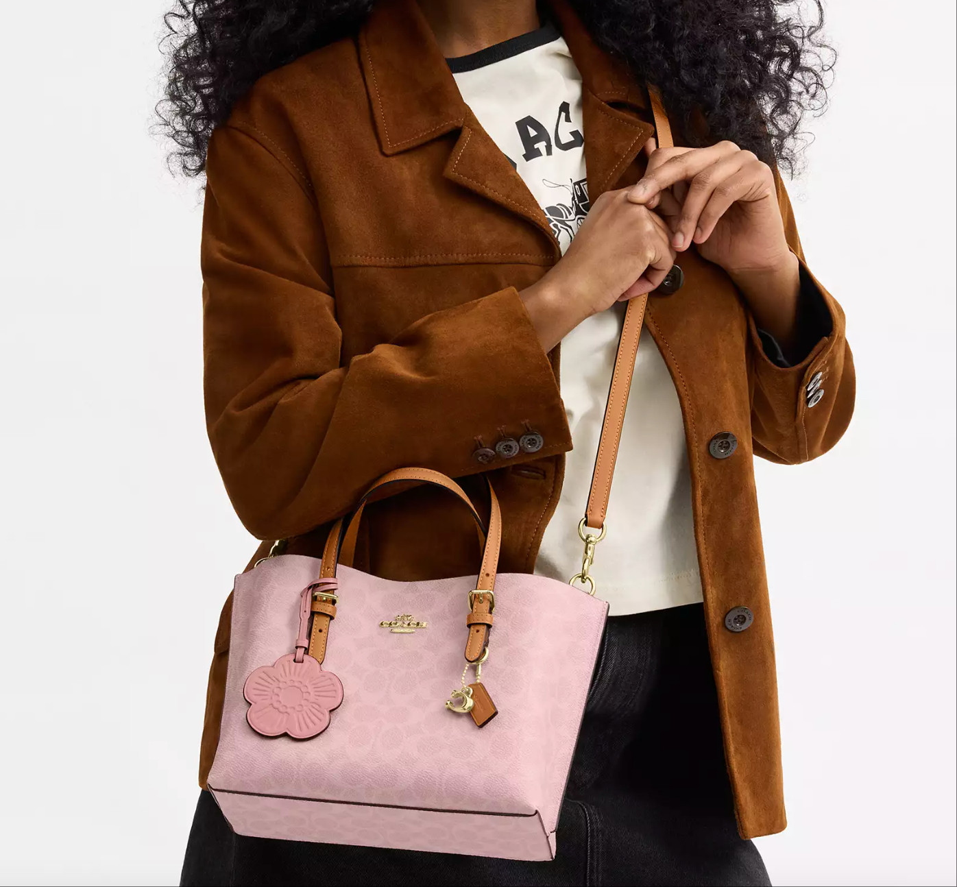 NWT Coach CER24 Mollie Tote Bag 25 In Signature Canvas With Charms Powder Pink