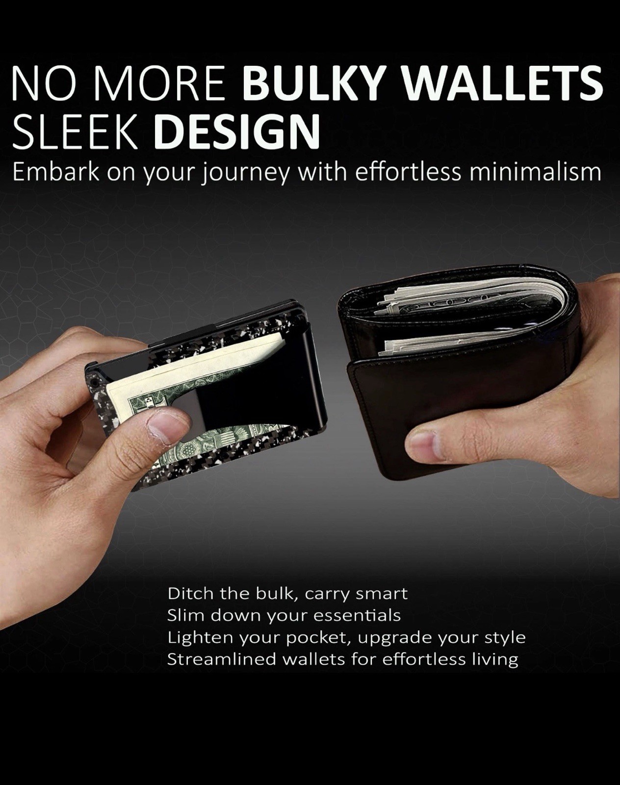 Men’s RFID Blocking Slim Money Clip Carbon Fiber Wallet ID Credit Card Holder