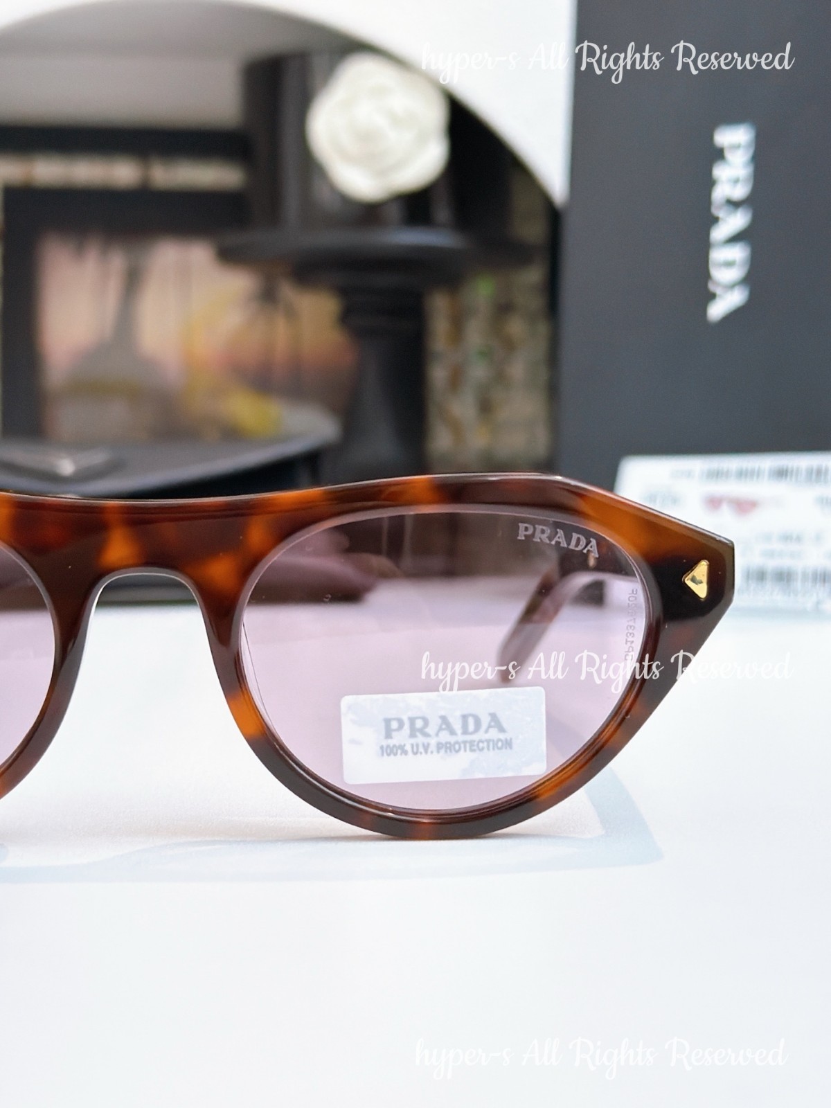 Prada SPR B15 Women Sunglasses Cat Eye Tortoiseshell Frame Purple Lenses UV400