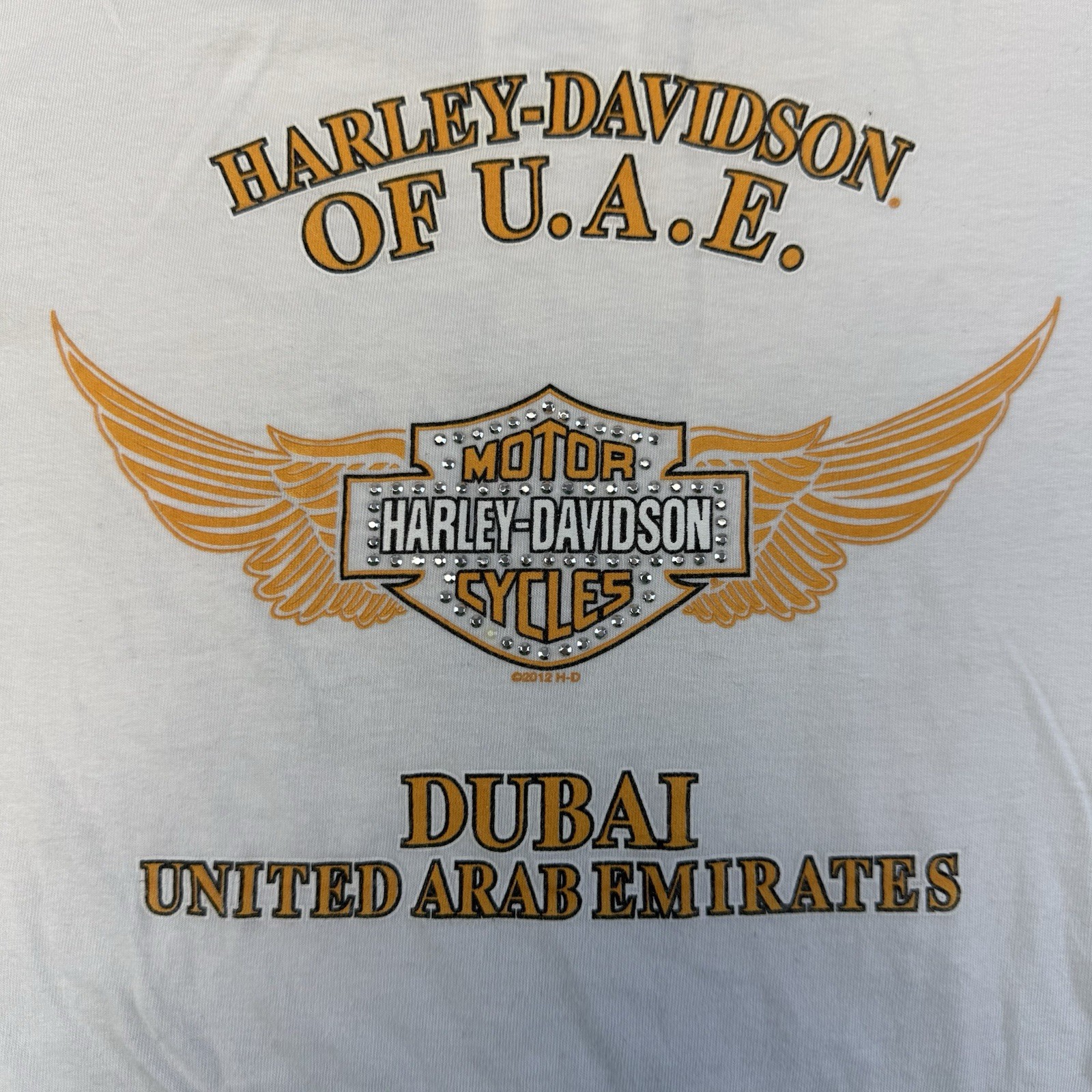 Harley Davidson T-Shirt Womens Large White Rhinestone Dubai United Arab Emirates