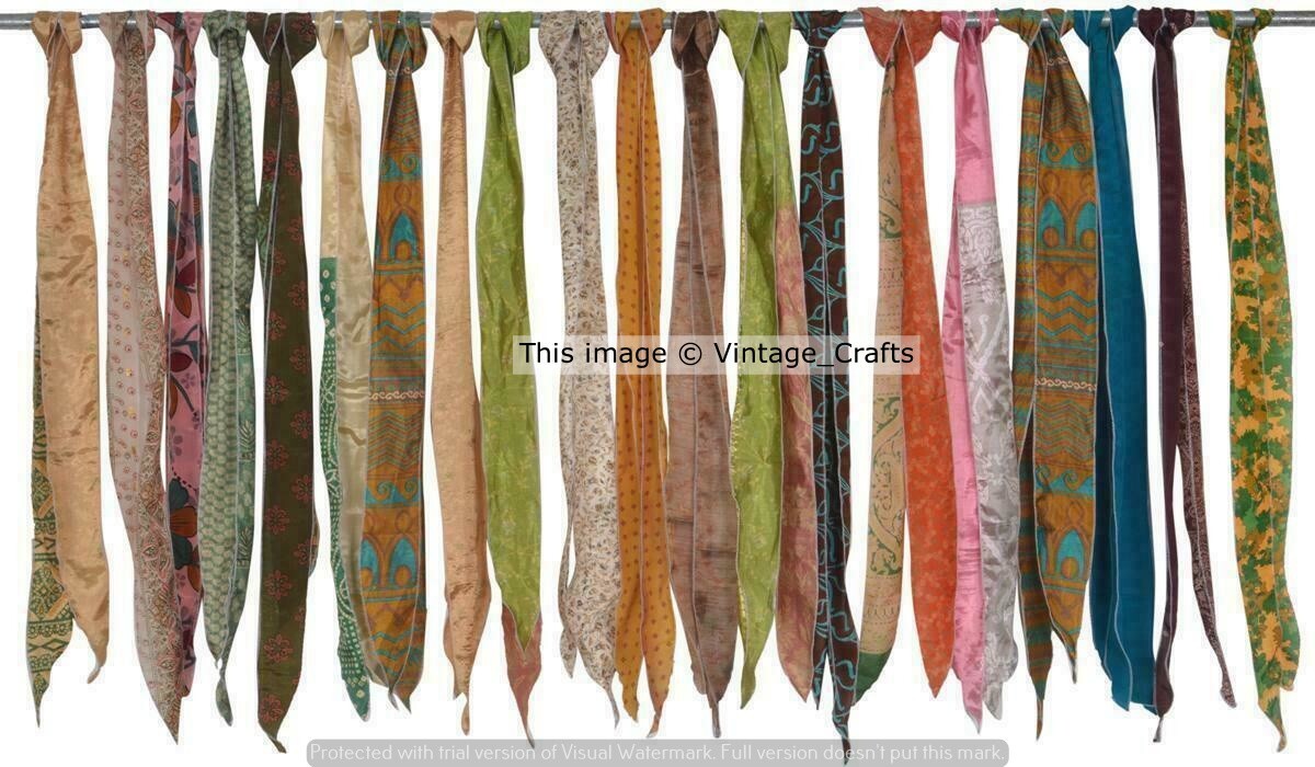 Wholesale Lot Of 50 Vintage Silk recycle Sari Sashes Head Wrap Neck Tie India
