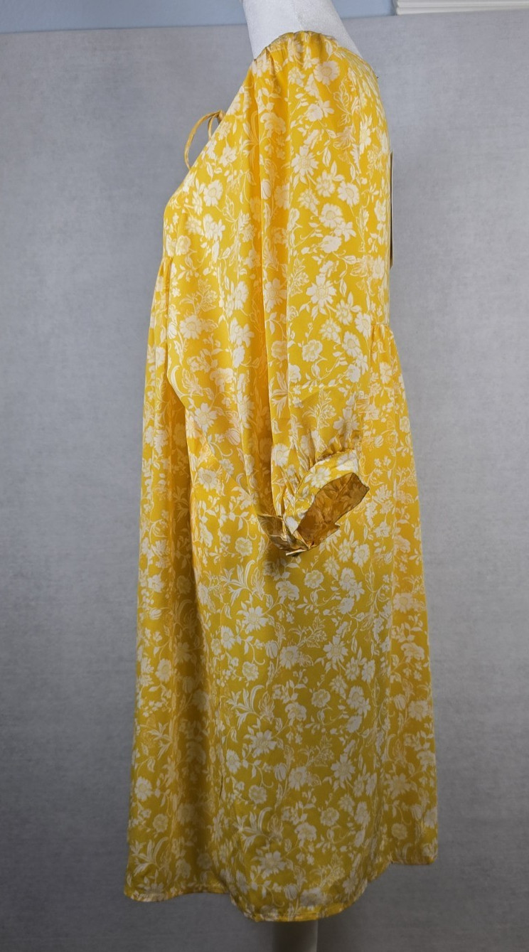 Womens Dress NEW Yellow Floral Peasant Boho Drawstring V Neck Size M Mini NWT