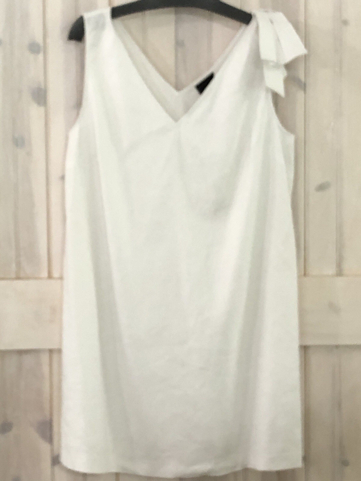 Alex Marie Large White Linen Sleeveless V-Neck Dress Removable Bow Zipper NWT
