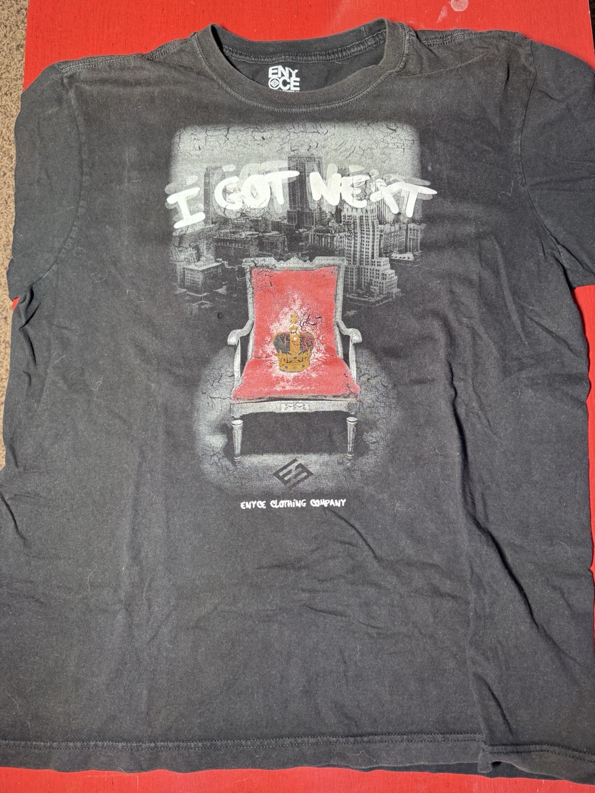 Vintage Enyce T Shirt Adult XL Black Worn Grunge Y2K Hip Hop Hipster 90s