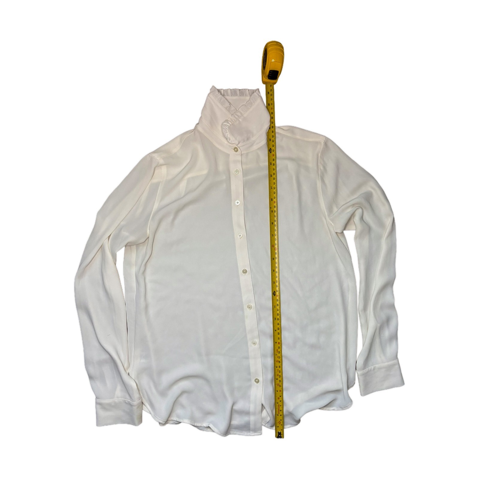 LOFT Button Down Womens Blouse Small White Ivory Ruffle High Neck Long Sleeve