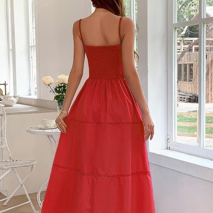 Midi Corset Dress Boho Flowy Slit Lace Up Dresses Casual Sundress Size M